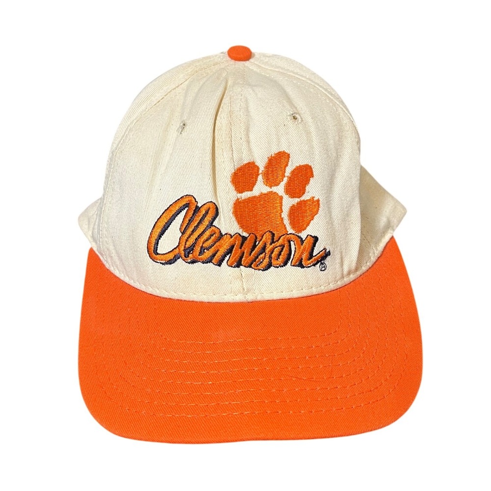 The Game Clemson Tigers Hat Mens OSFA Cream Orange Vintage 90s Snapback NCAA